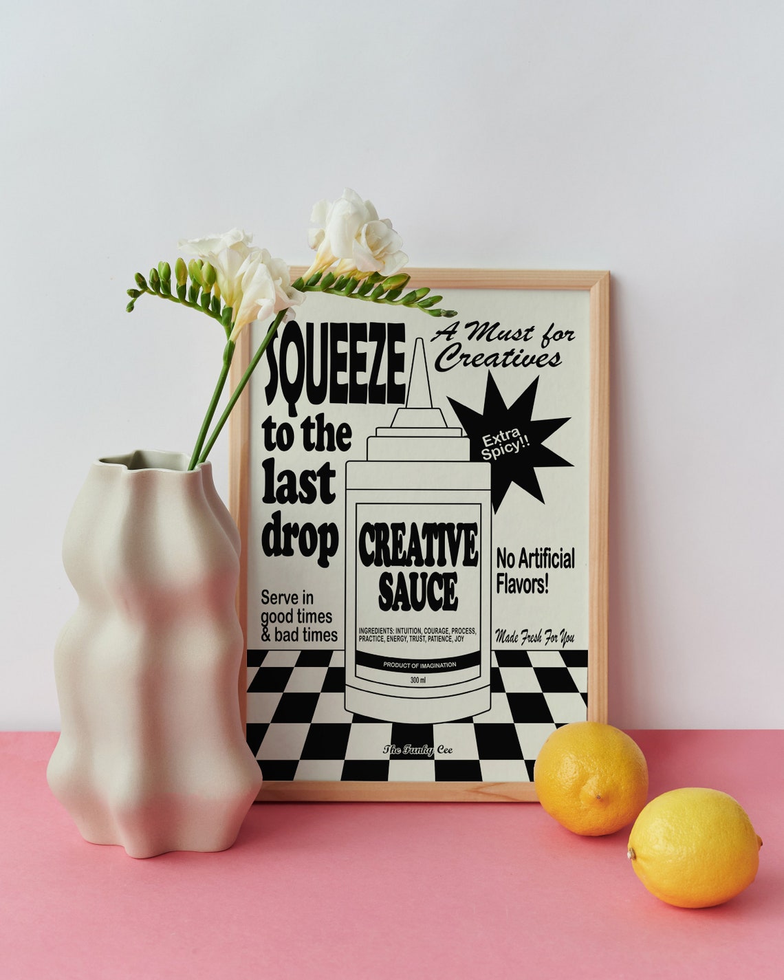 Squeeze Creative Sauce Monochrome Retro Condiment Ad Art Poster - Image 3