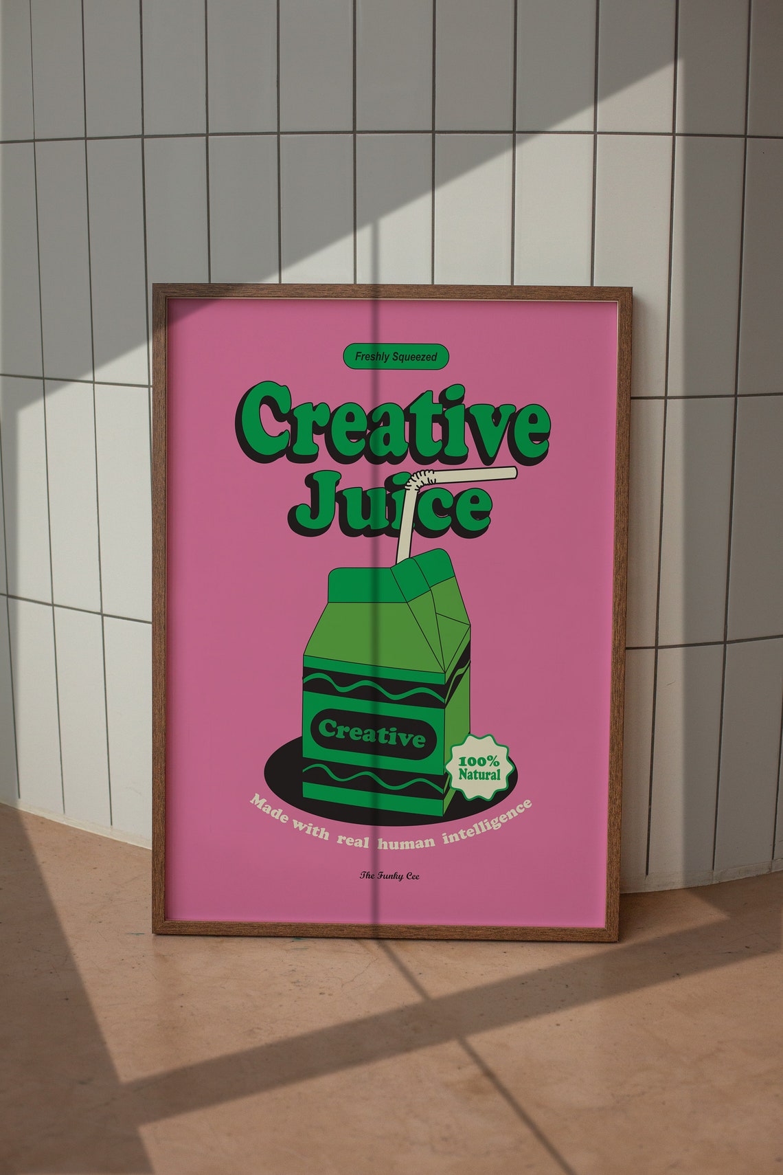 Creative Juice Pink and Green Retro Juice Carton Fun Art Poster - Image 5