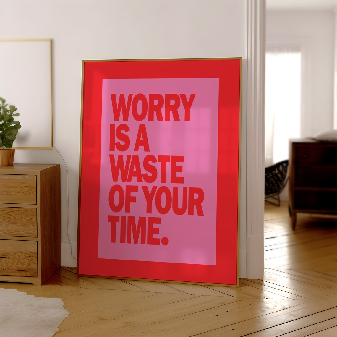 Worry Is a Waste of Your Time Red Pink Bold Typography Quote Poster - Image 3
