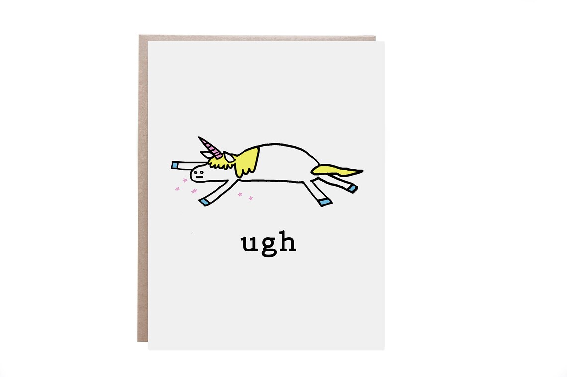 Ugh Flat Lying Unicorn Funny Relatable Humor Card Art Poster
