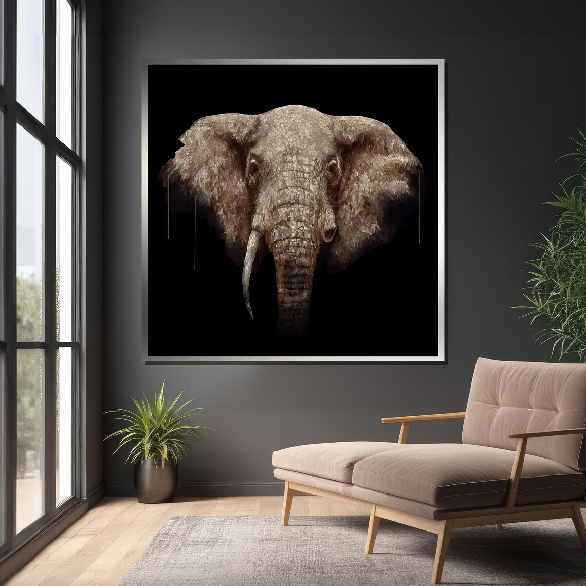 Realistic Elephant, Minimalist Black And White Art Print - Image 4