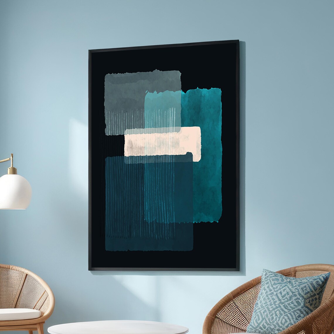 Abstract Blue And Teal Minimalist Geometric Art Print