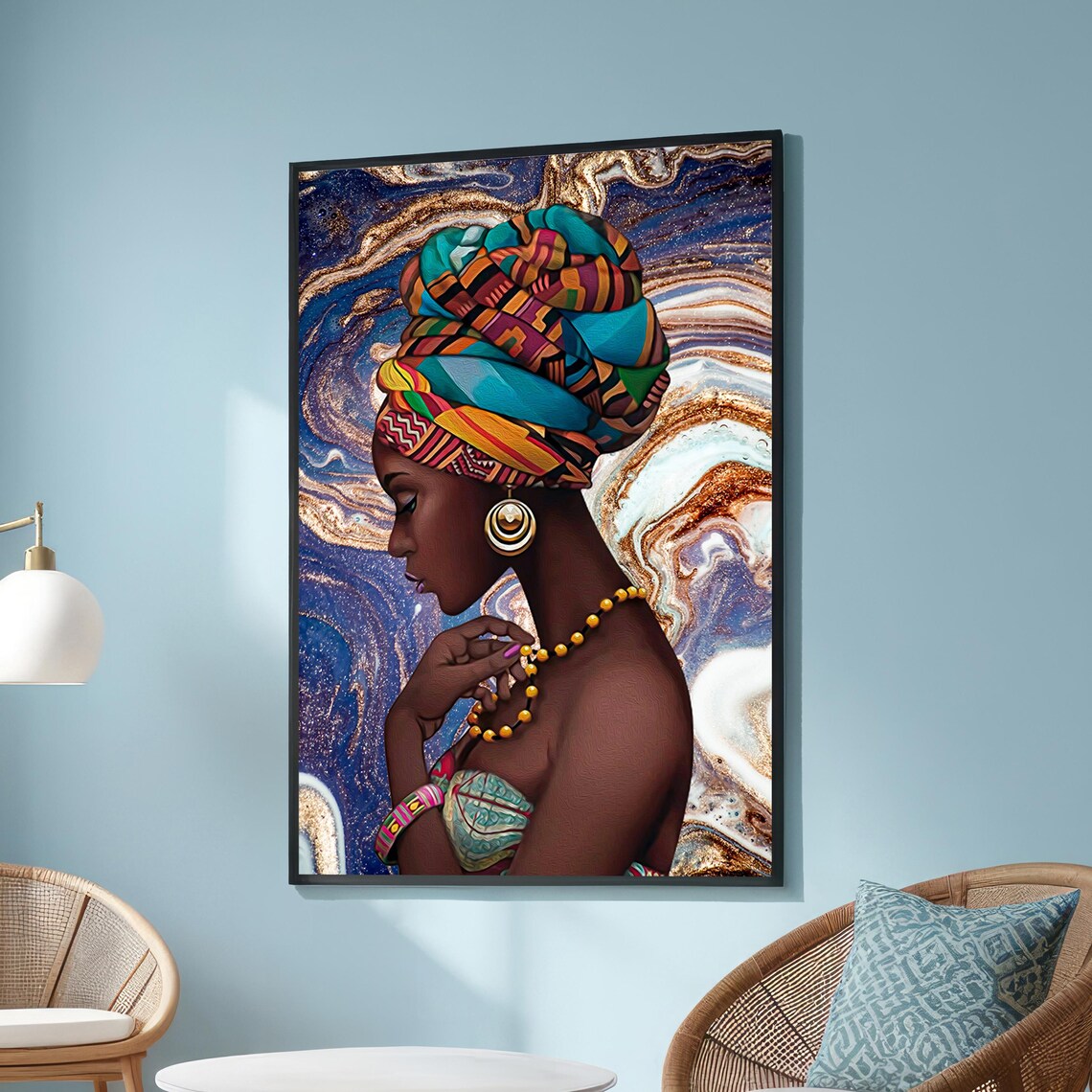 Regal African Woman, Boho Afrocentric Wall Art Print