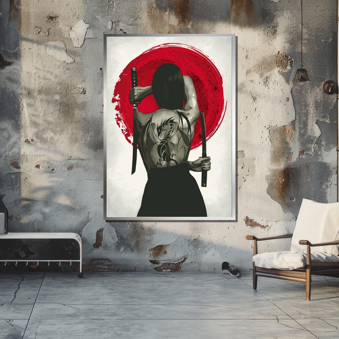 Female Samurai With Dragon Tattoo, Modern Warrior Art - Image 5