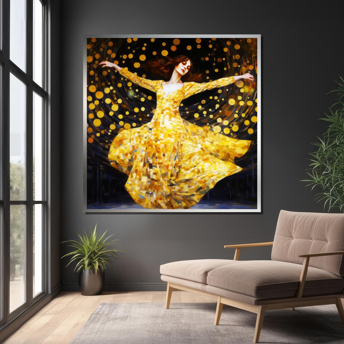 Golden Dancing Stars, Abstract Fluid Art - Image 4