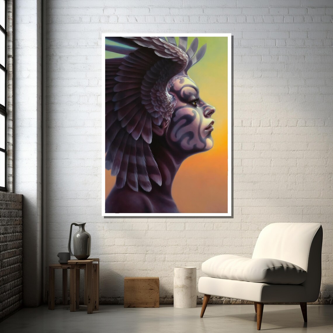 Surreal Woman With Feathers And Tattoos, Modern Art - Image 2