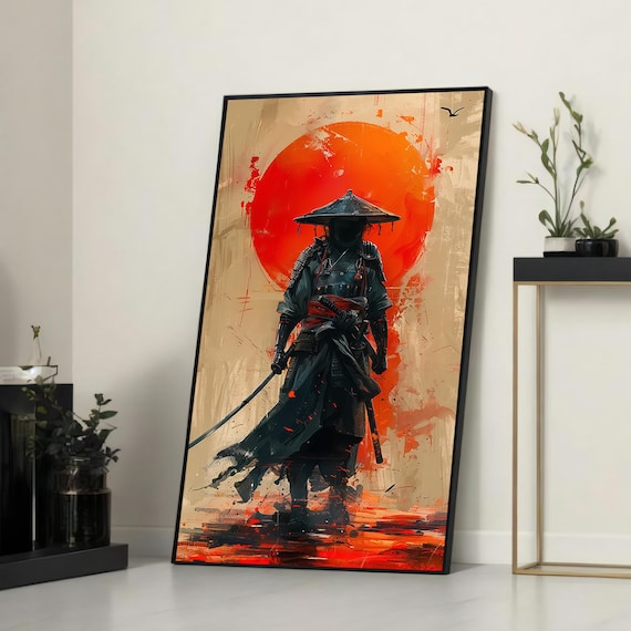 Samurai Warrior With Rising Sun, Japanese-Inspired
