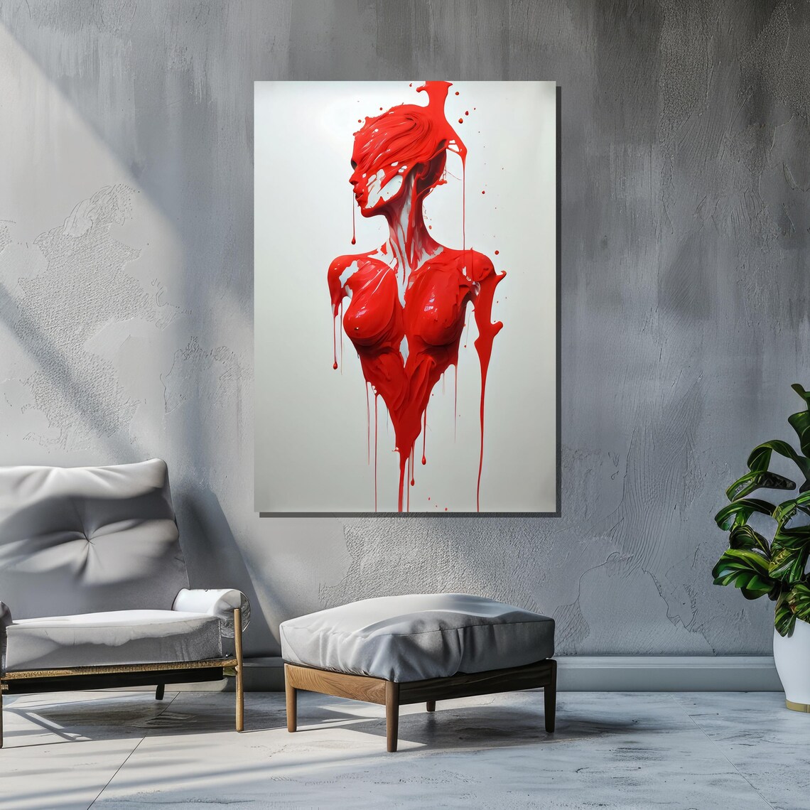 Surreal Dripping Red Paint Female Figure, Avant Garde - Image 2