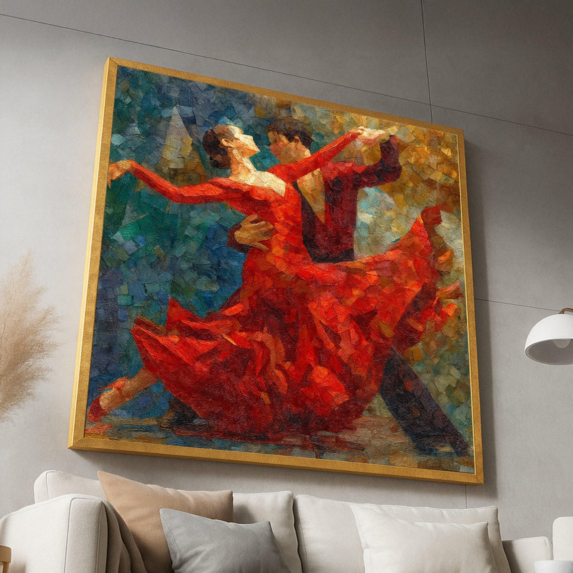 Passionate Red Flamenco Dancers Mosaic Style Dance Artwork Poster
