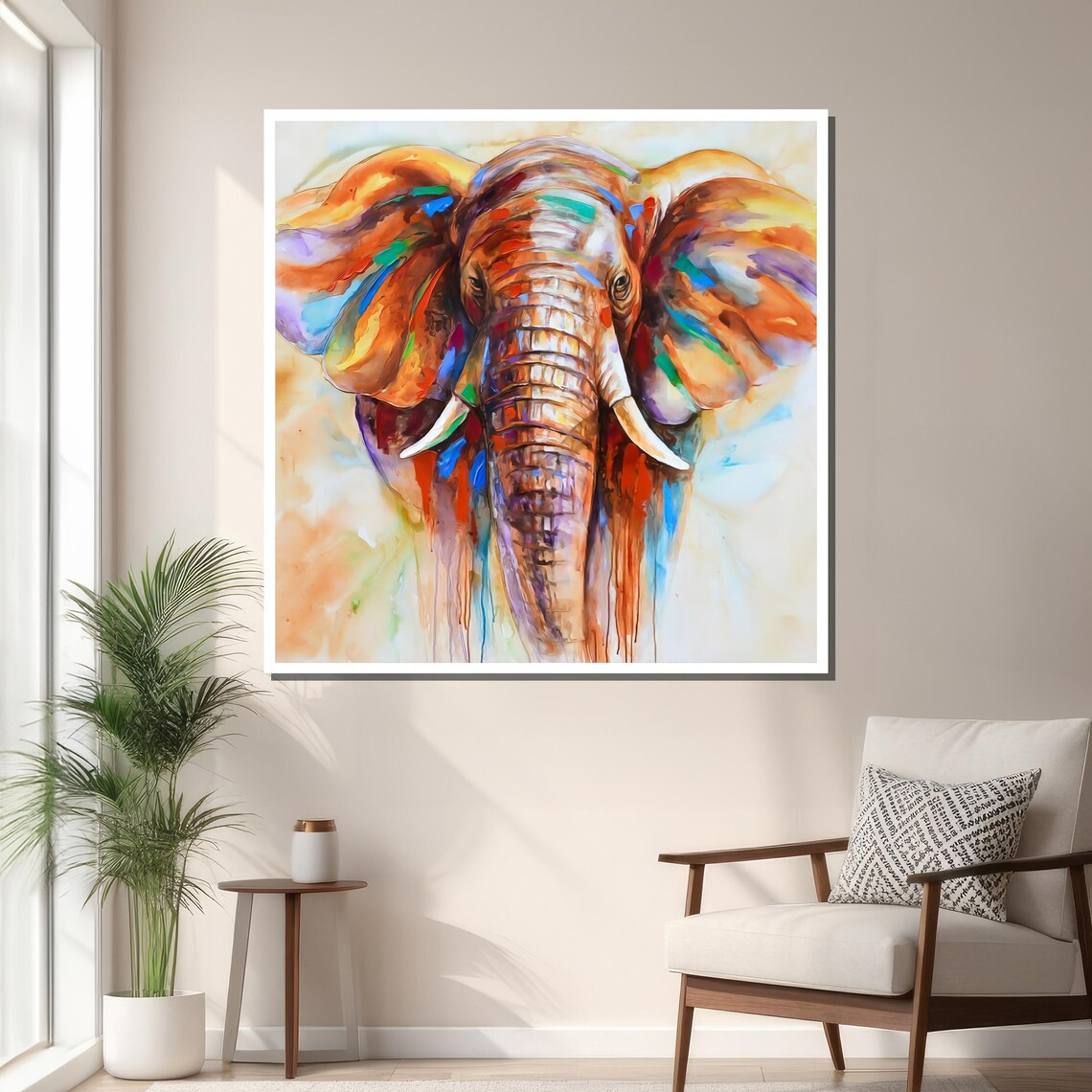 Colorful Elephant Abstract Art Print, Expressionist Decor - Image 3