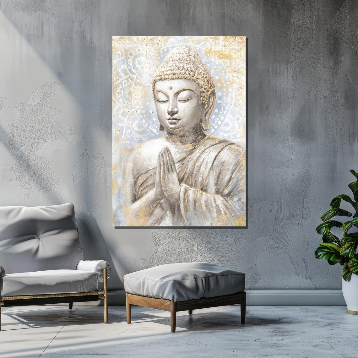 Golden Meditating Buddha, Spiritual Zen Wall Art - Image 3