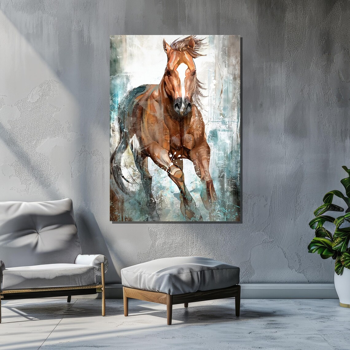 Running Horse Art Print, Abstract Animal Decor - Image 2