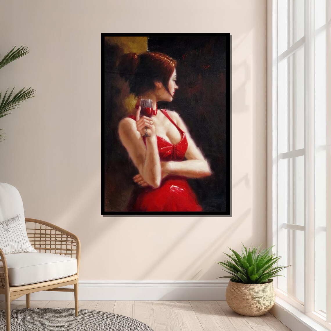 Elegant Woman In Red Dress, Classic Impressionist - Image 4