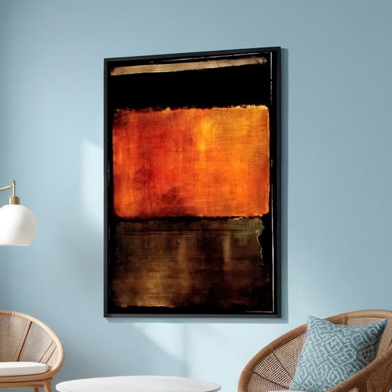 Large Rothkoinspired Canvas Art Textured Orange And Black Color Block Abstract Bold Minimalist Decor Modern Expressionist