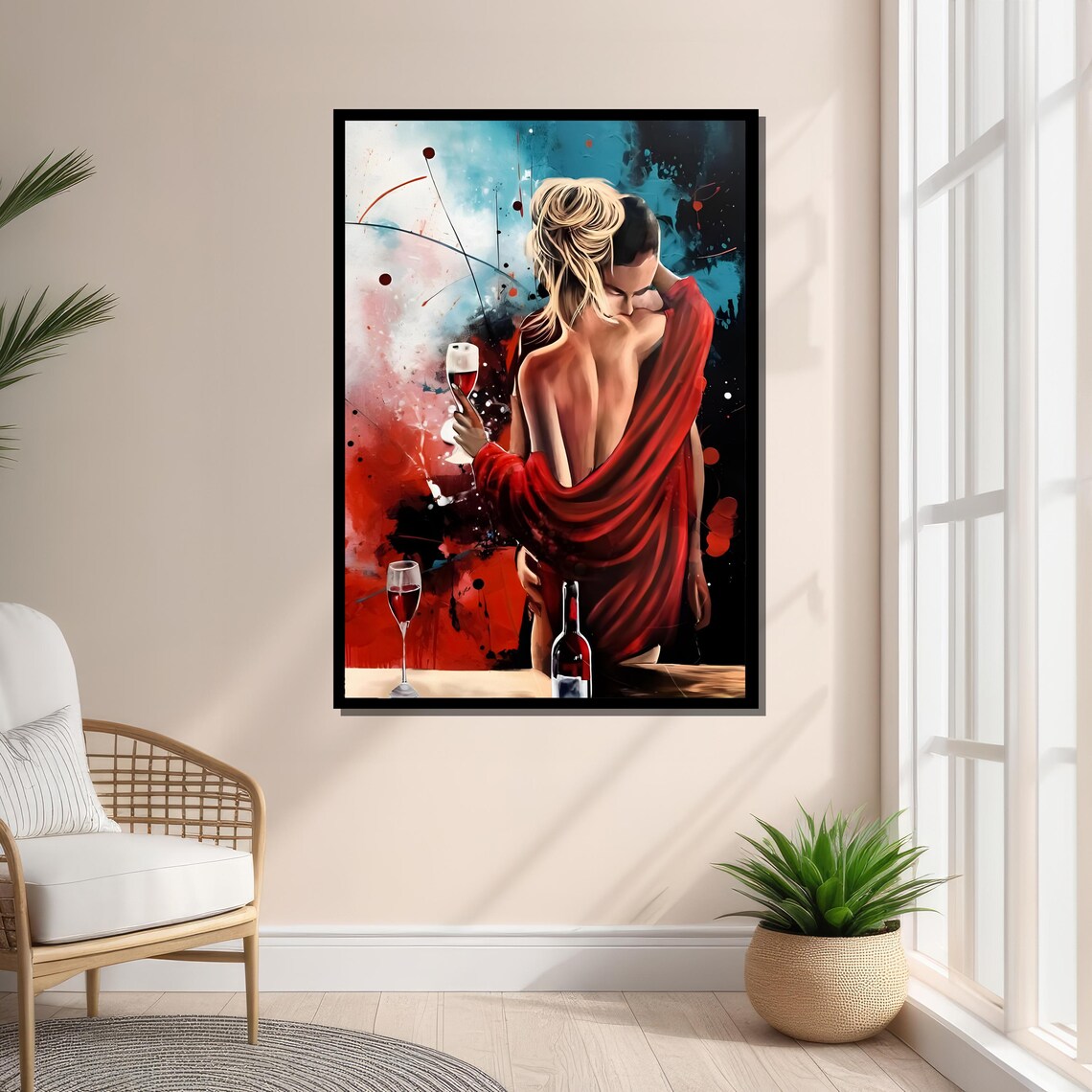 Romantic Couple In Red, Abstract Lovers Art Print - Image 4