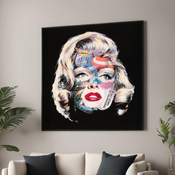 Pop Art Glamour Portrait with Comic Book Collage on Black Wall Art
