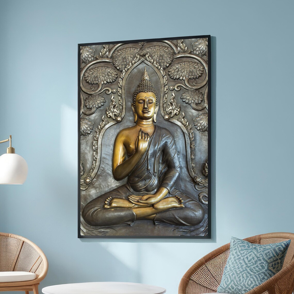 Buddha Statue Golden Meditation Traditional Bronze Sculpture