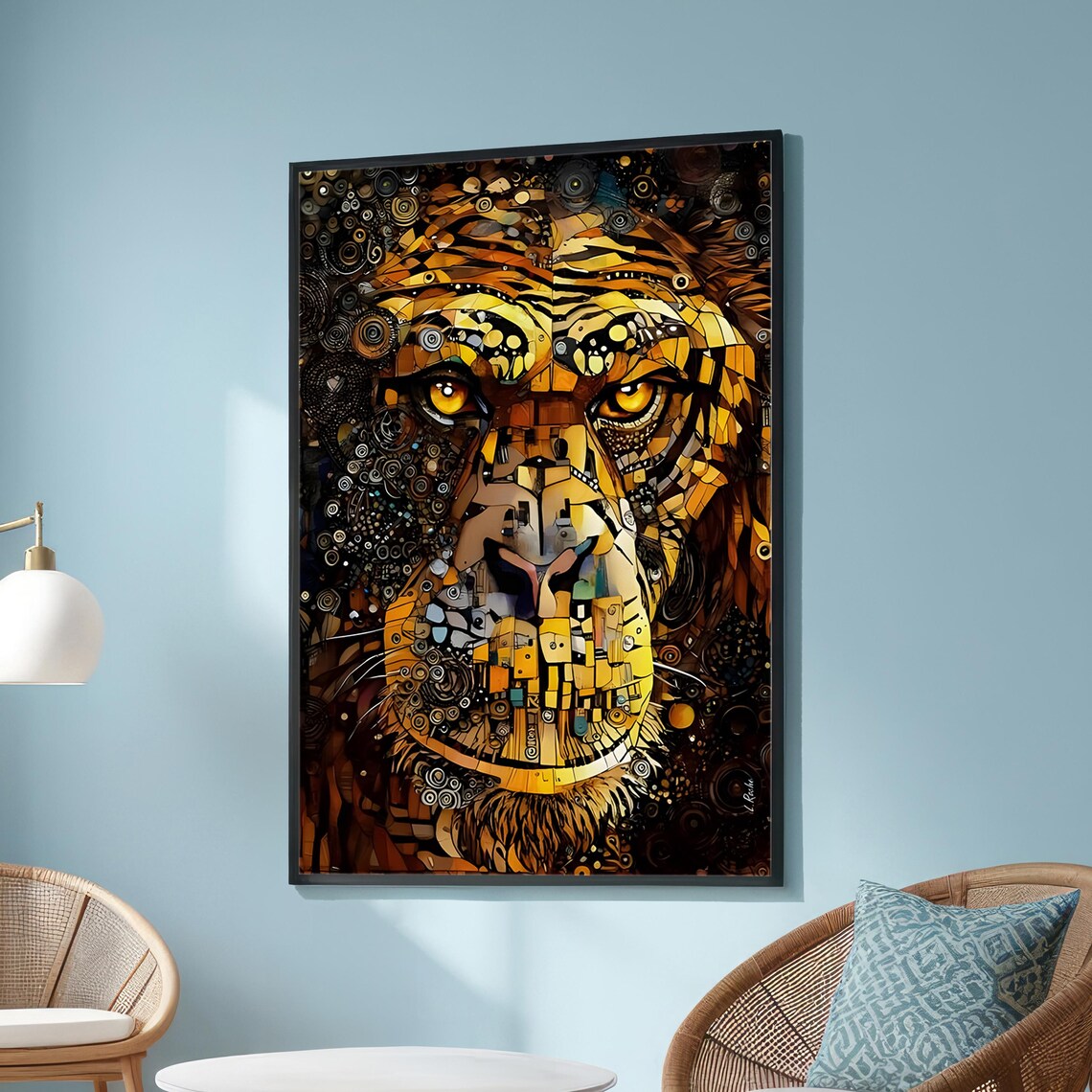 Abstract Geometric Lion, Modern Tribal Decor