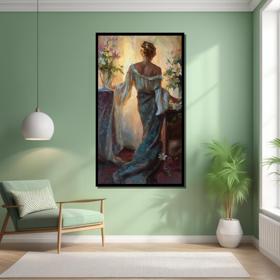 Elegant Woman With Flowers, Dreamy Impressionist Art - Image 6