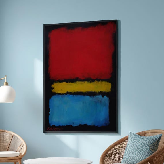 Large Mark Rothkoinspired Abstract Canvas Bold Red Yellow And Blue Color Block Art Minimalist Expressionist Wall Decor