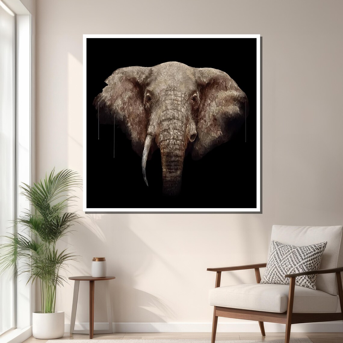 Realistic Elephant, Minimalist Black And White Art Print - Image 3