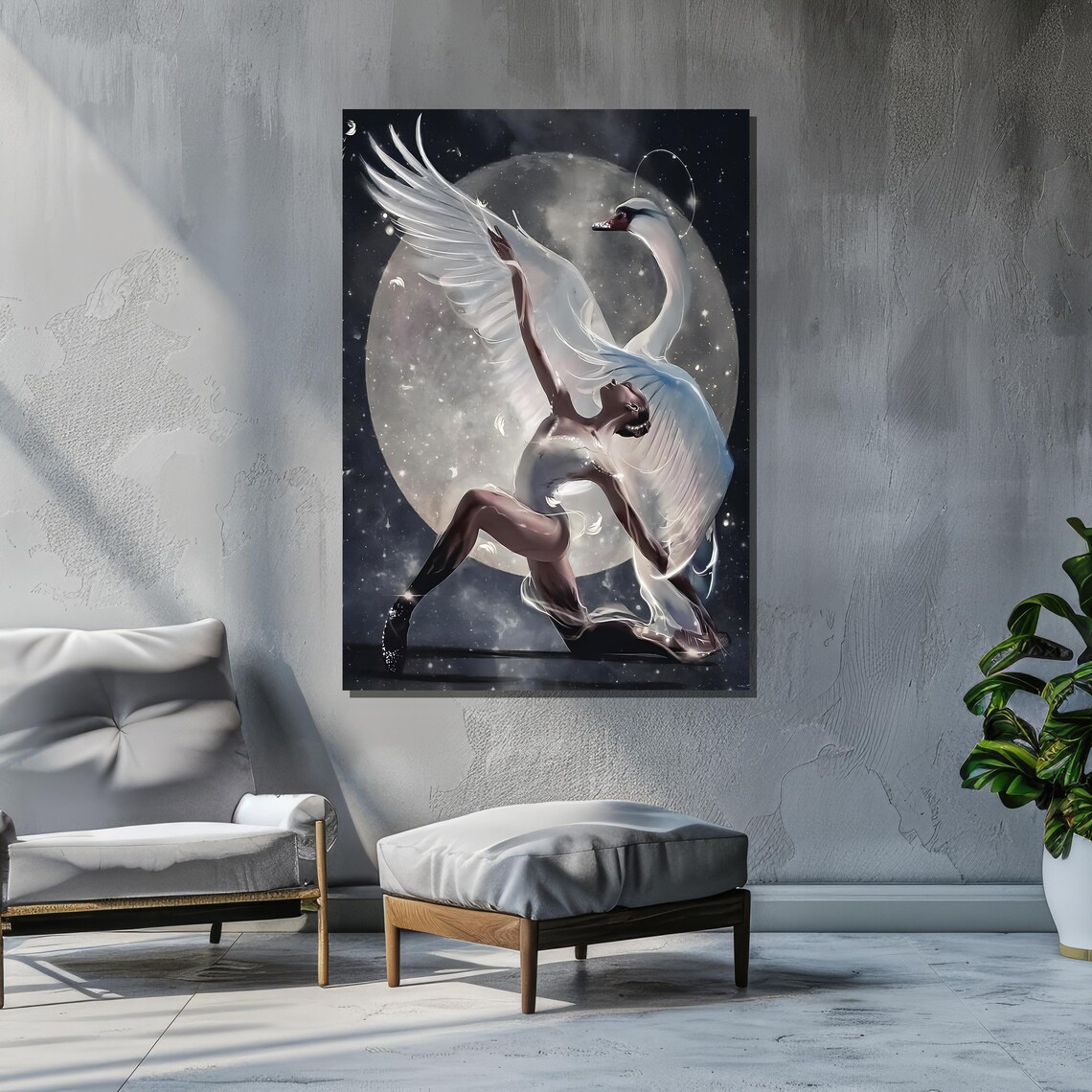 Celestial Ballerina With Swan, Ethereal Ballet Art - Image 3