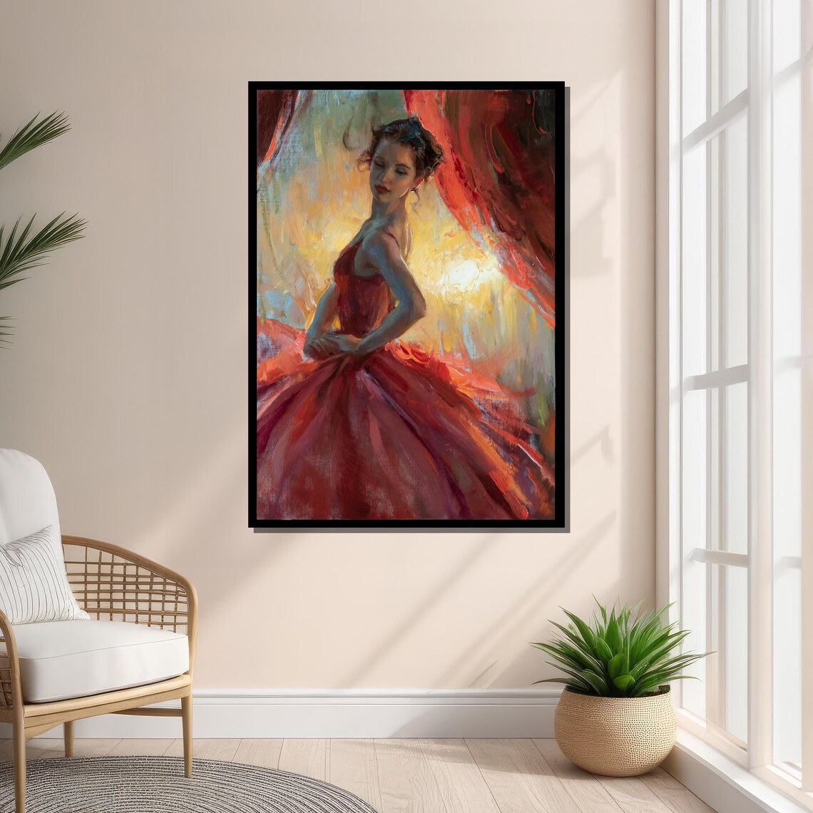 Elegant Woman In Red Gown, Romantic Art Print - Image 3