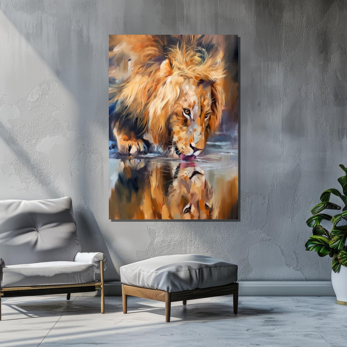 Majestic Lion Drinking Water, Realistic Animal Art Print - Image 4