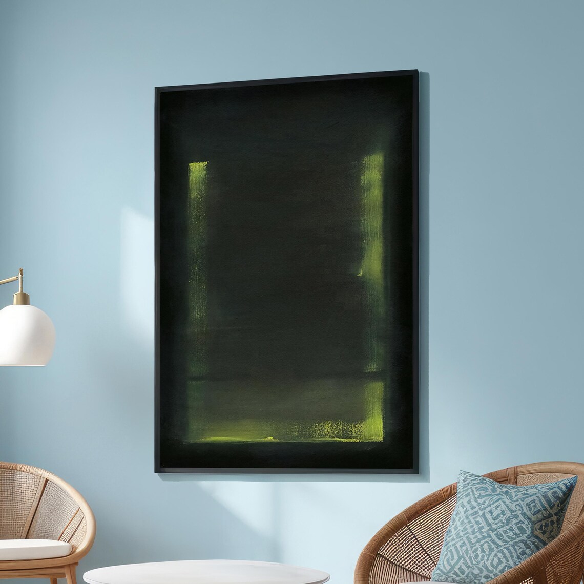 Abstract Light Painting Green Black Minimalist Wall Art Modern Contemplative Canvas Contemporary Home Decor