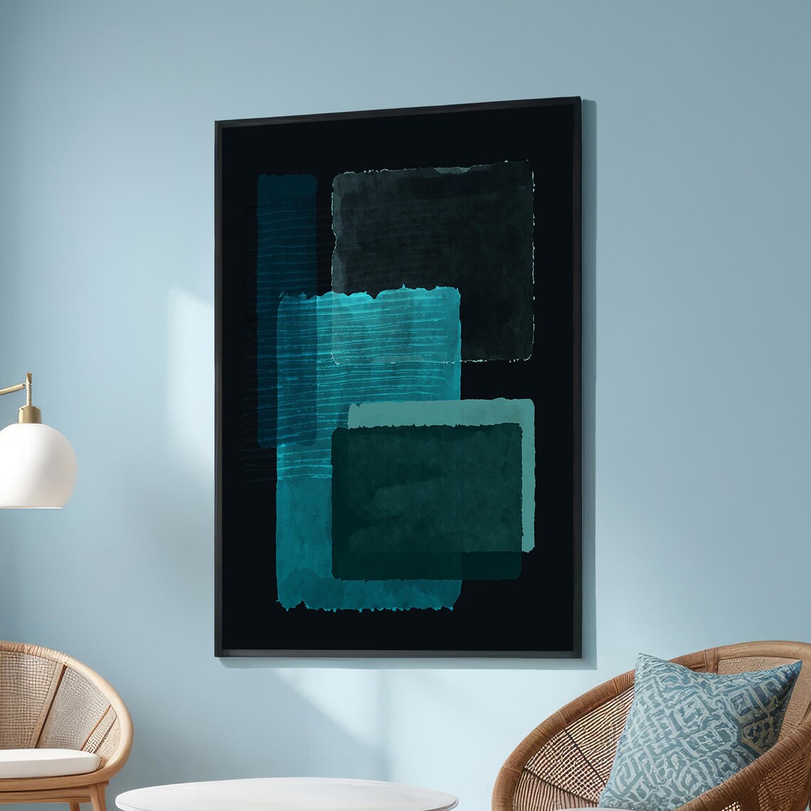 Abstract Blue And Teal Minimalist Canvas Geometric Art Print
