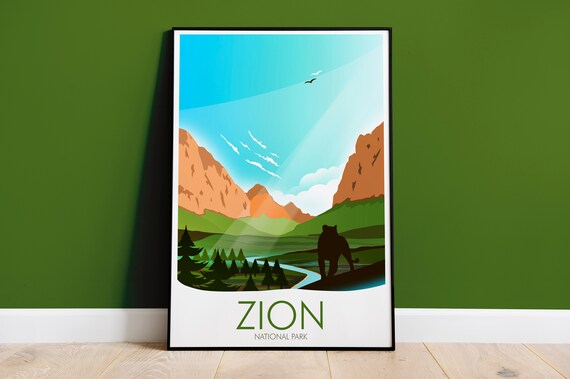 Zion National Park Utah Red Canyon Cliffs Cougar Sunset Poster