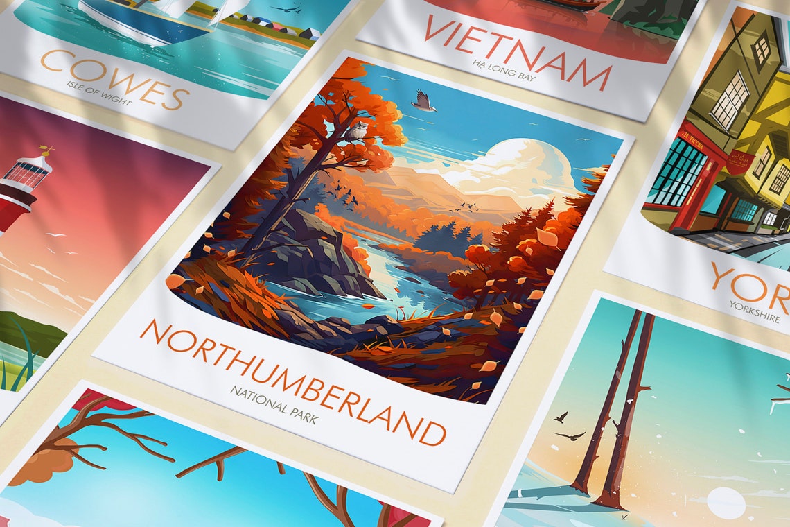 Northumberland National Park Autumn River Valley Scene Poster - Image 3