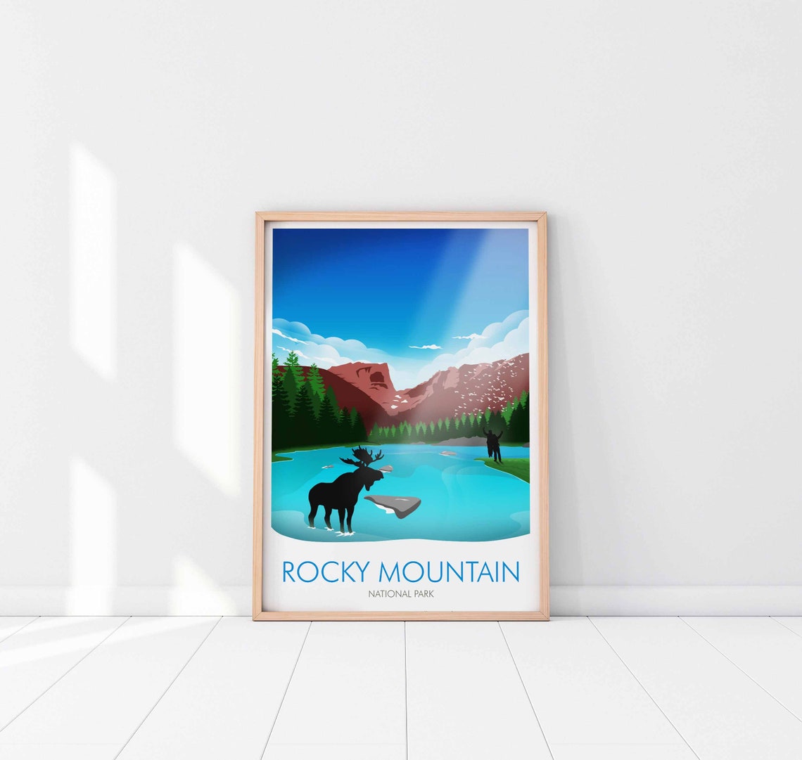 Rocky Mountain National Park Moose Lake Sunrise Wildlife Travel Poster - Image 3