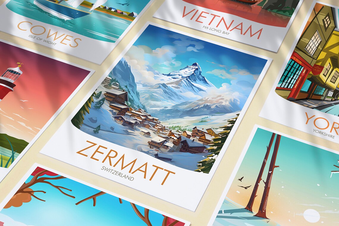 Zermatt Switzerland Matterhorn Village Snowy Alps Travel Poster - Image 3