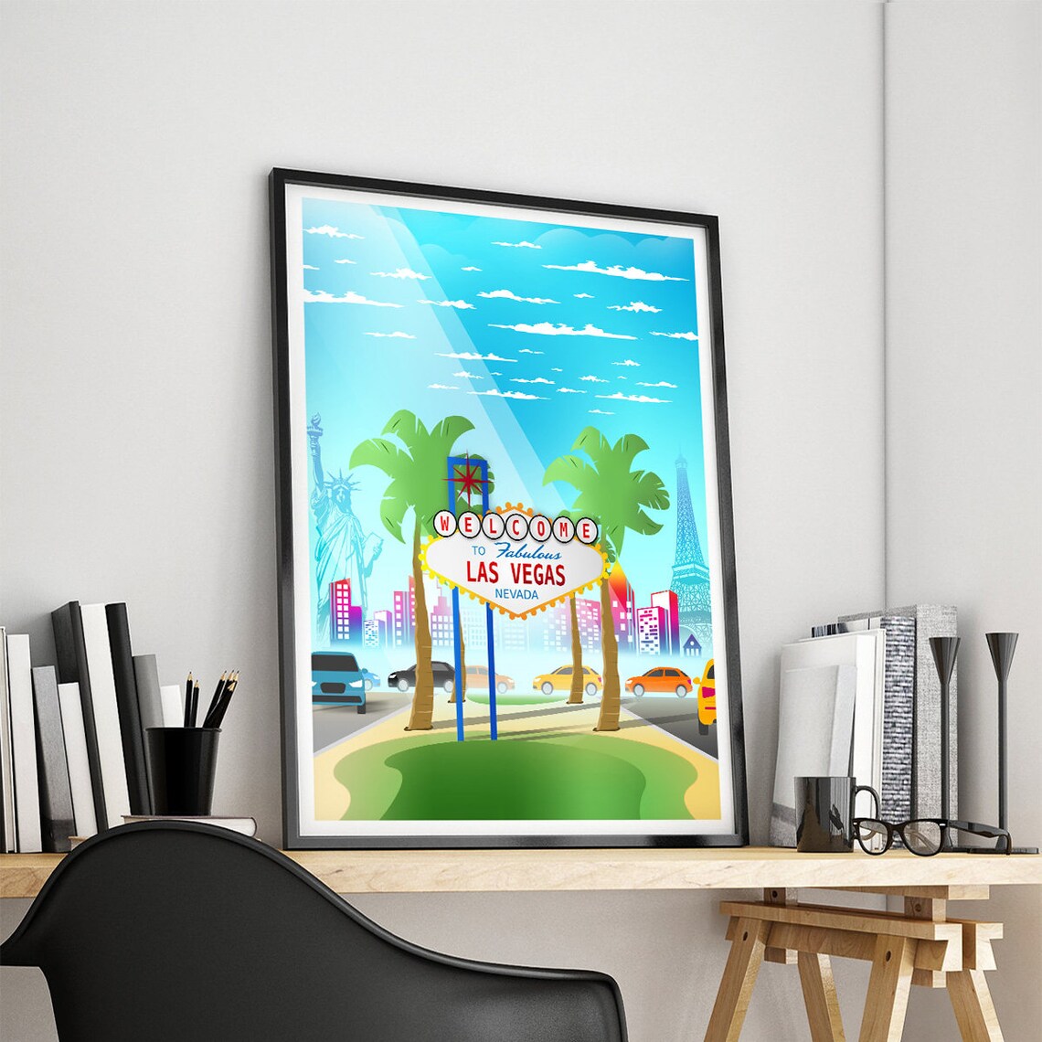 Las Vegas Nevada Welcome Sign Strip City Skyline Daytime Poster - Image 3