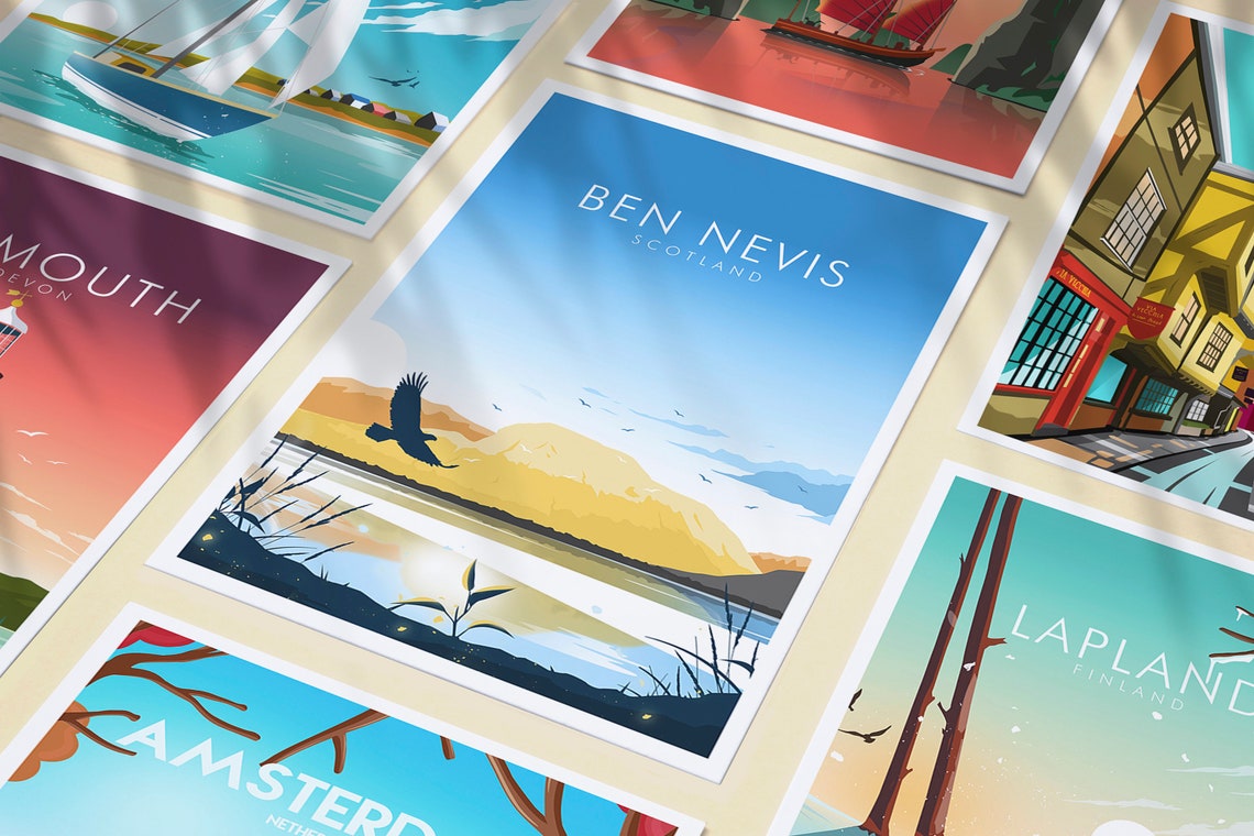 Ben Nevis Scotland Eagle Lake Golden Mountain Peak Travel Poster - Image 3
