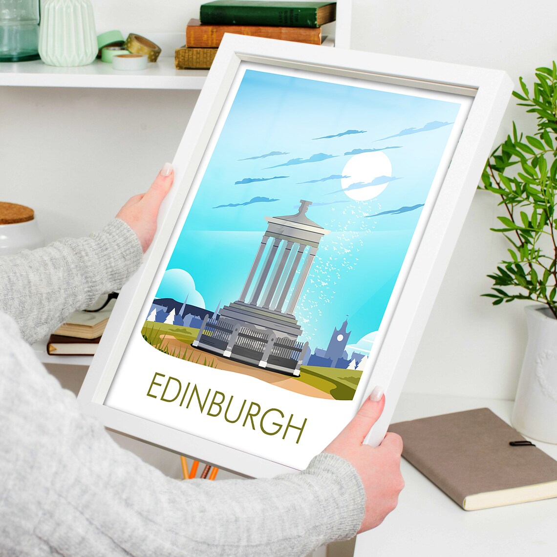 Edinburgh Scotland Calton Hill Monument Sunny City Skyline Poster - Image 4