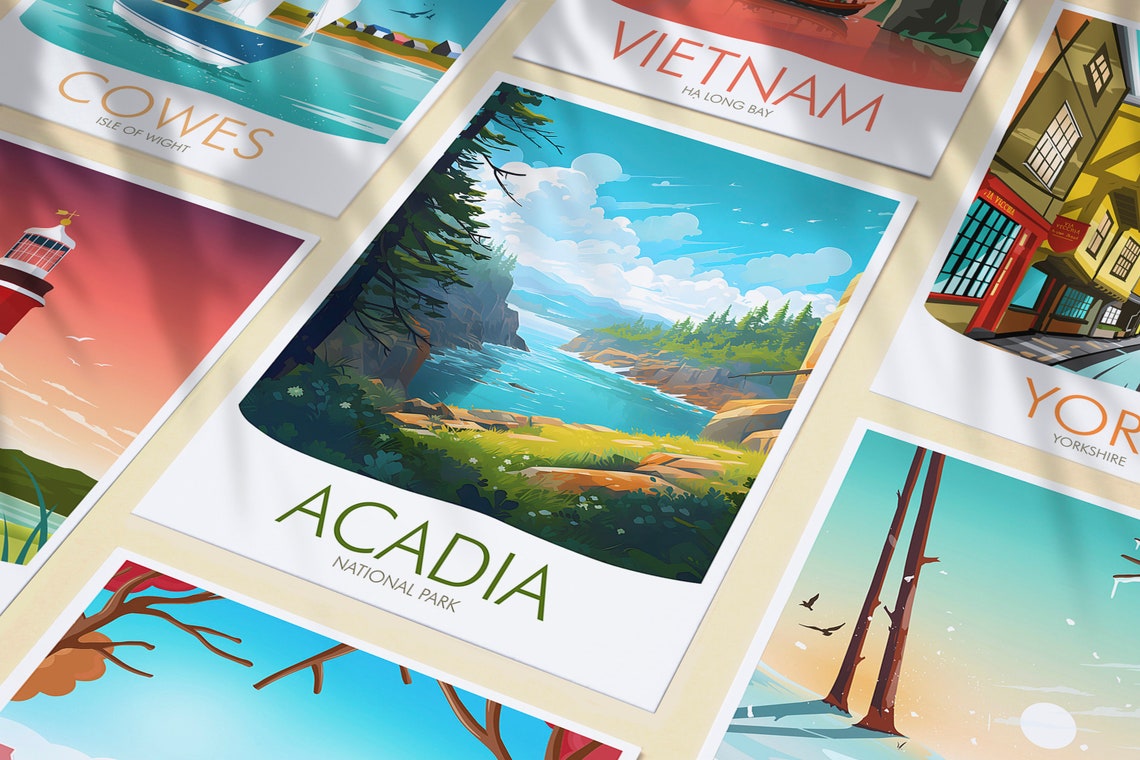 Acadia National Park Maine Rocky Coastline Pine Forest Travel Poster - Image 3