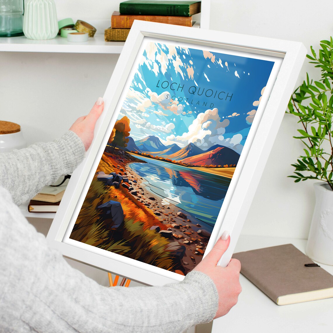 Loch Quoich Scotland Autumn Shoreline Mountain Lake Travel Poster - Image 4