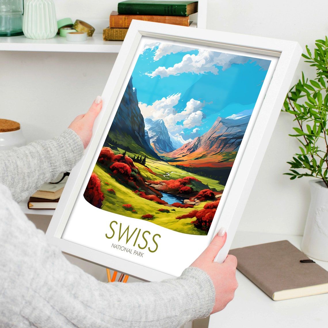 Swiss National Park Alpine Valley Autumn Illustration Travel Poster - Image 4
