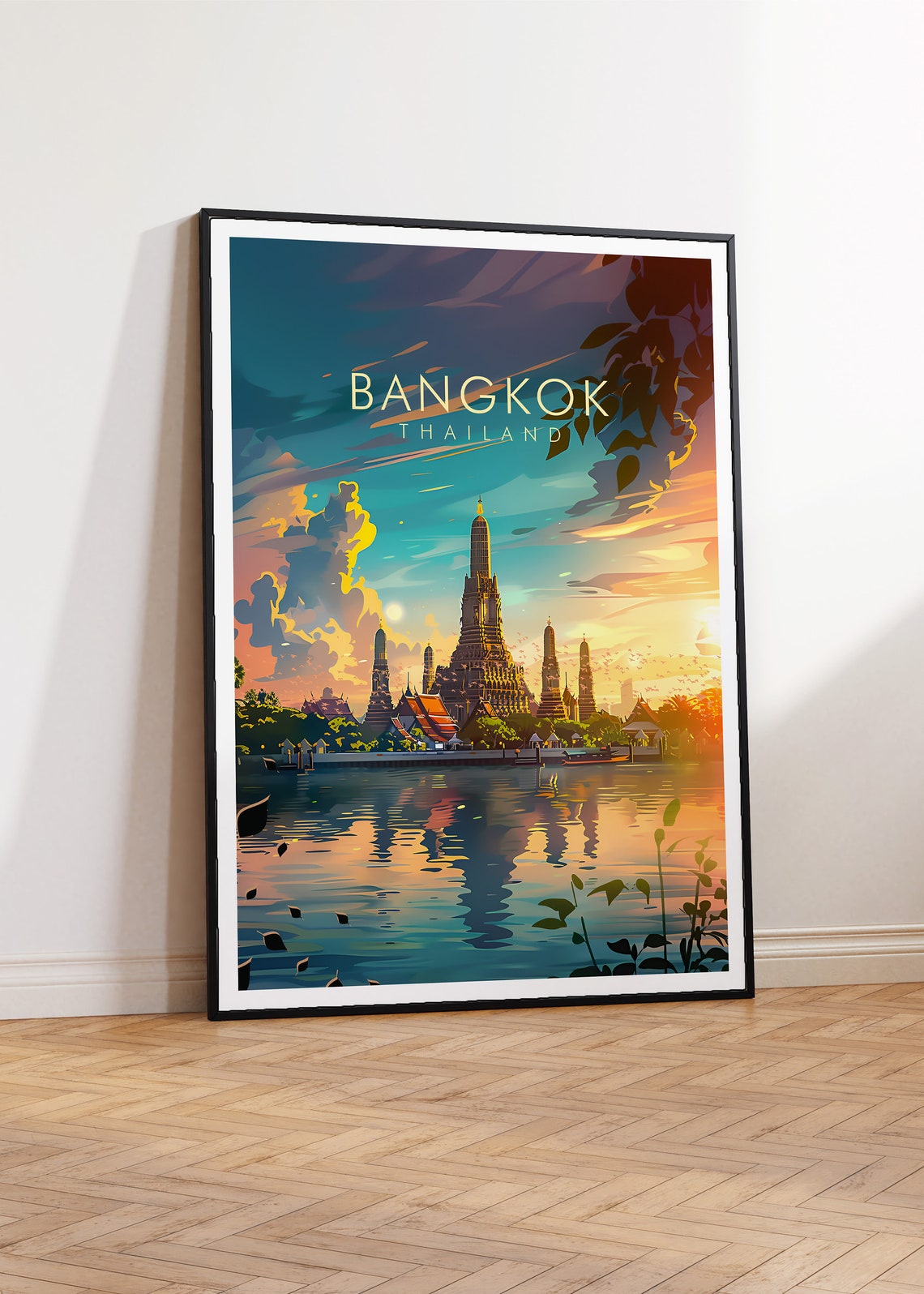 Bangkok Thailand Wat Arun Temple Riverside Golden Sunset Poster - Image 2
