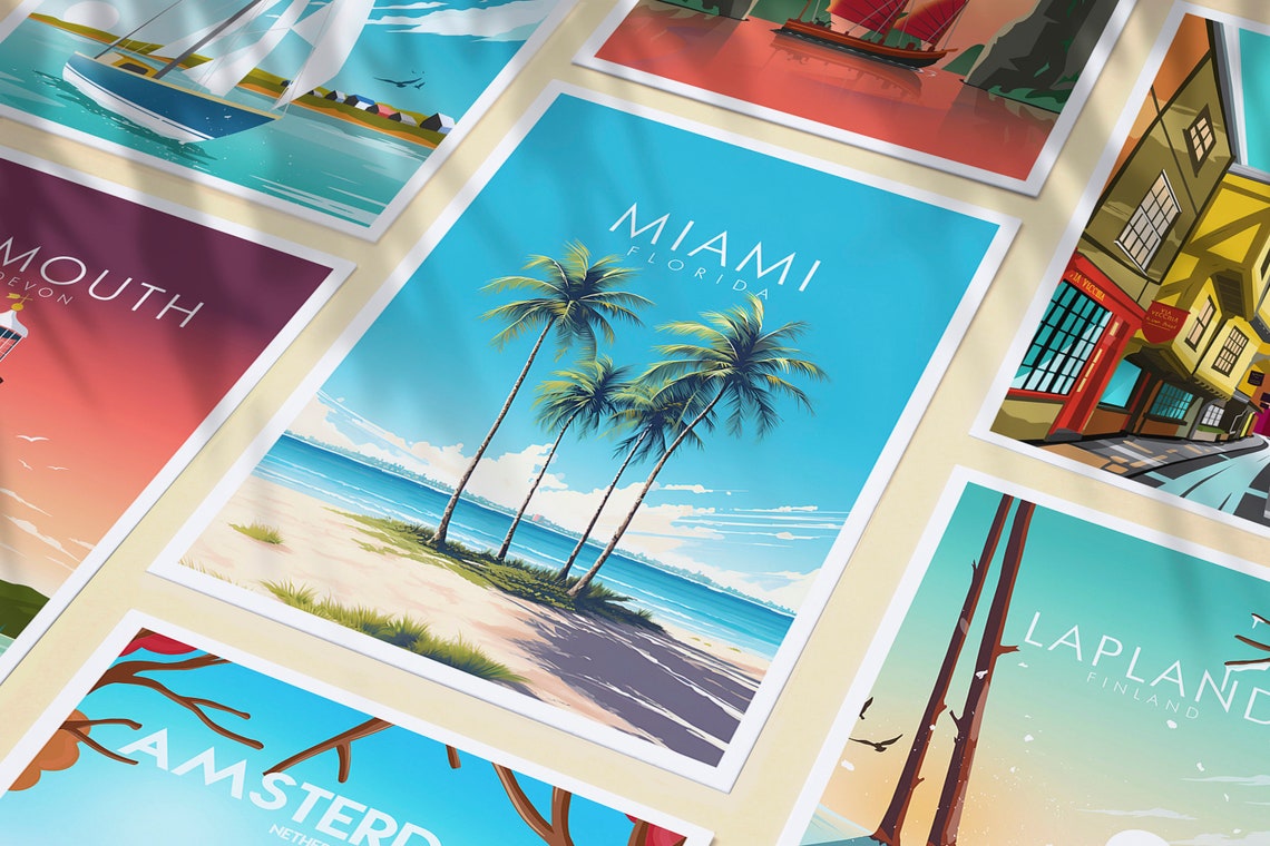 Miami Florida Palm Trees Beach Sunset Tropical Seaside Travel Poster - Image 3