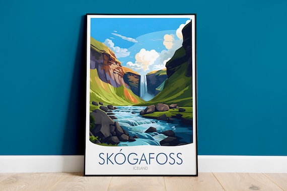 Iceland Travel Print, Skogafoss Waterfall