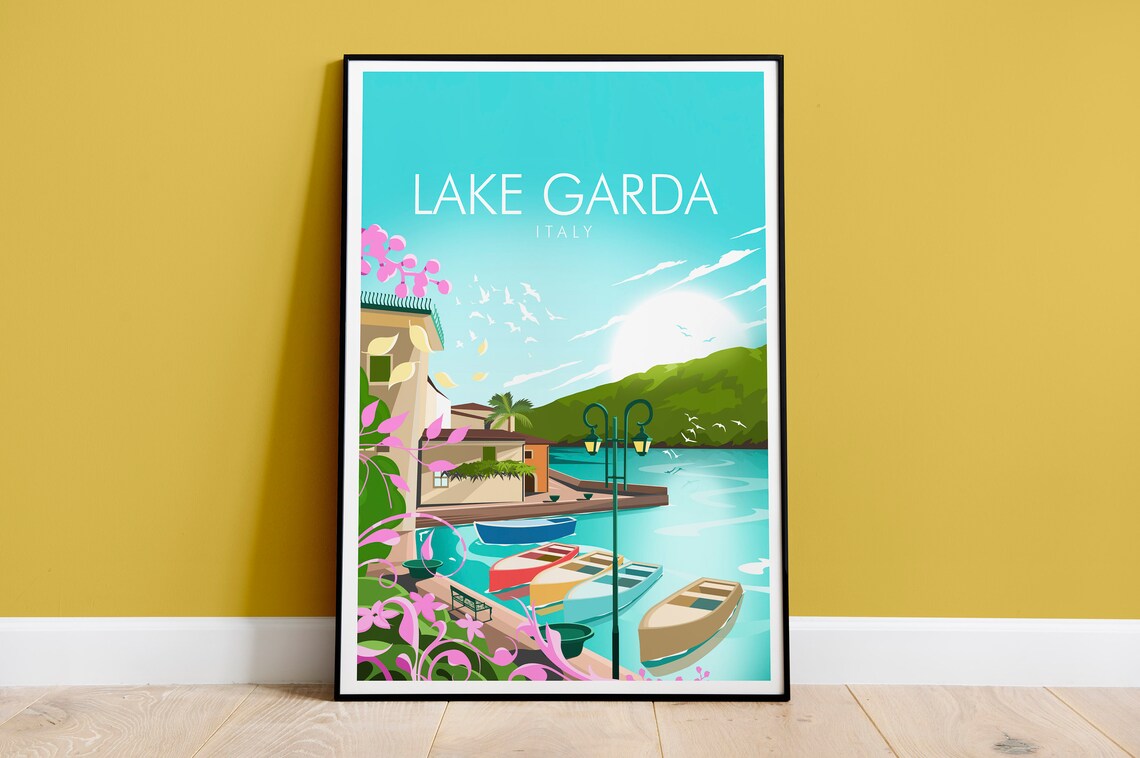 Lake Garda Italy Travel Poster, Landscape View