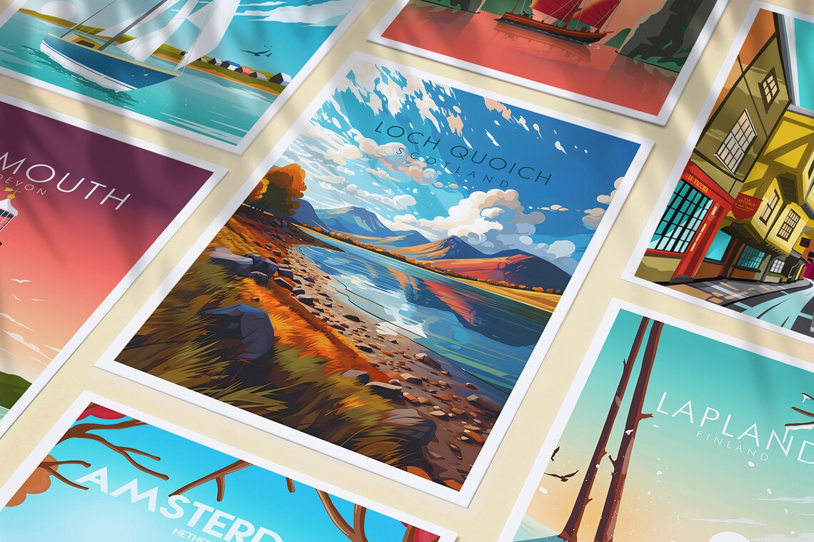 Loch Quoich Scotland Autumn Shoreline Mountain Lake Travel Poster - Image 3