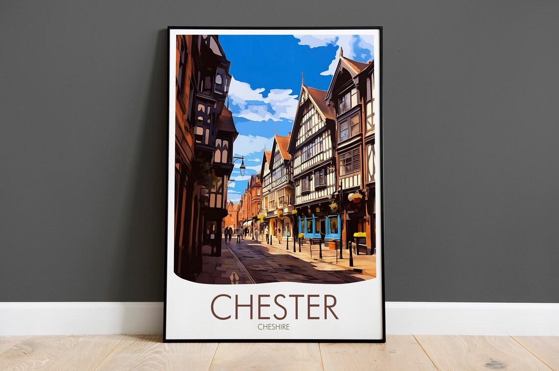 Chester Travel Poster, Cheshire UK Landscape
