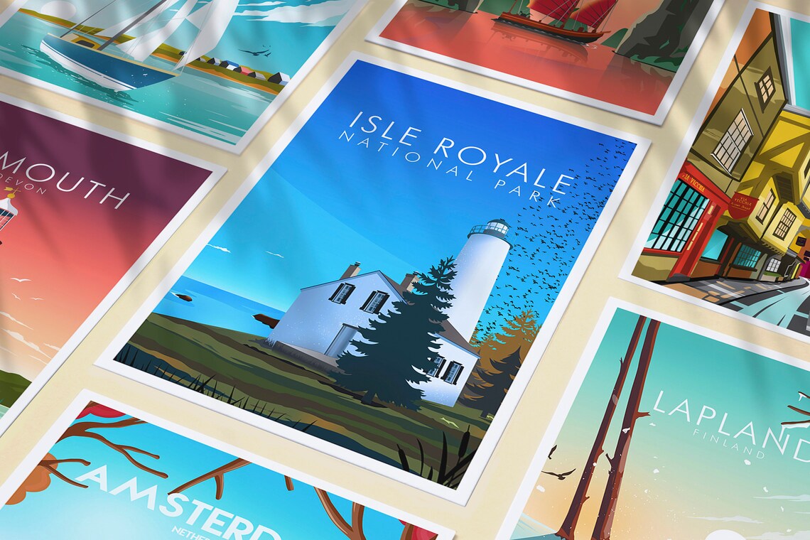 Isle Royale National Park Lighthouse Lake Michigan Scenic Travel Poster - Image 3