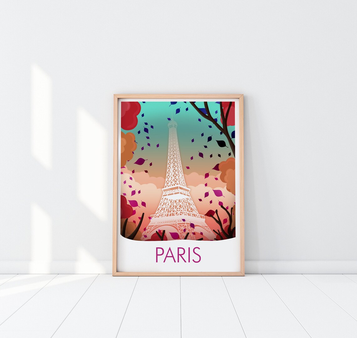 Paris France Eiffel Tower Autumn Leaves Romantic City Art Poster - Image 3
