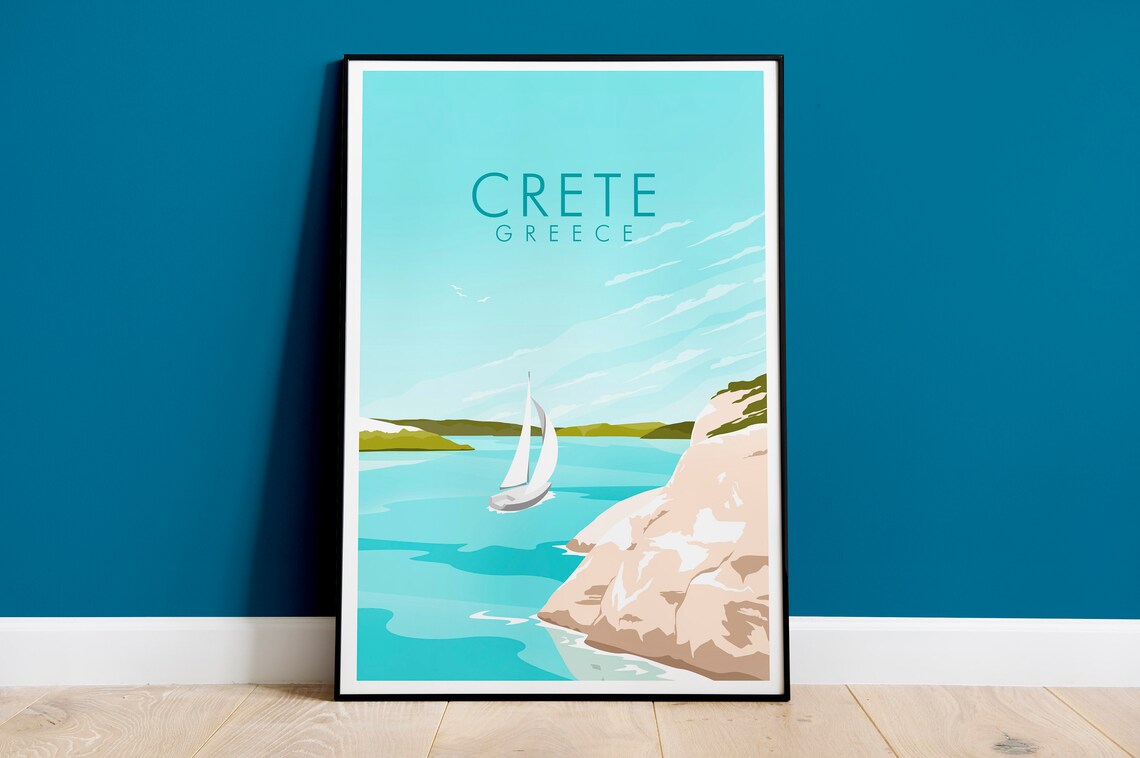 Crete Travel Poster, Modern Island Decor