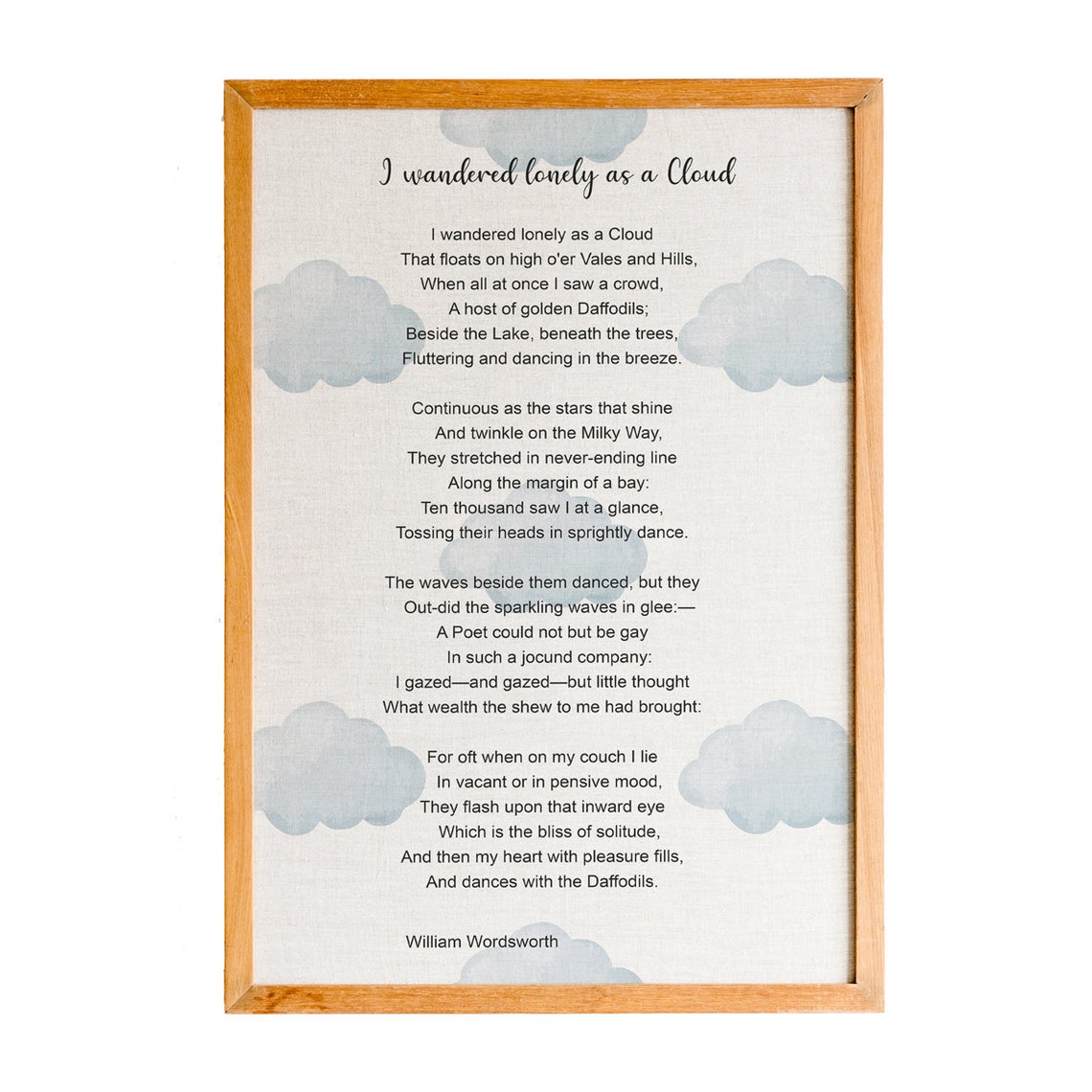 William Wordsworth I Wandered Lonely Daffodils Cloud Poem Poster